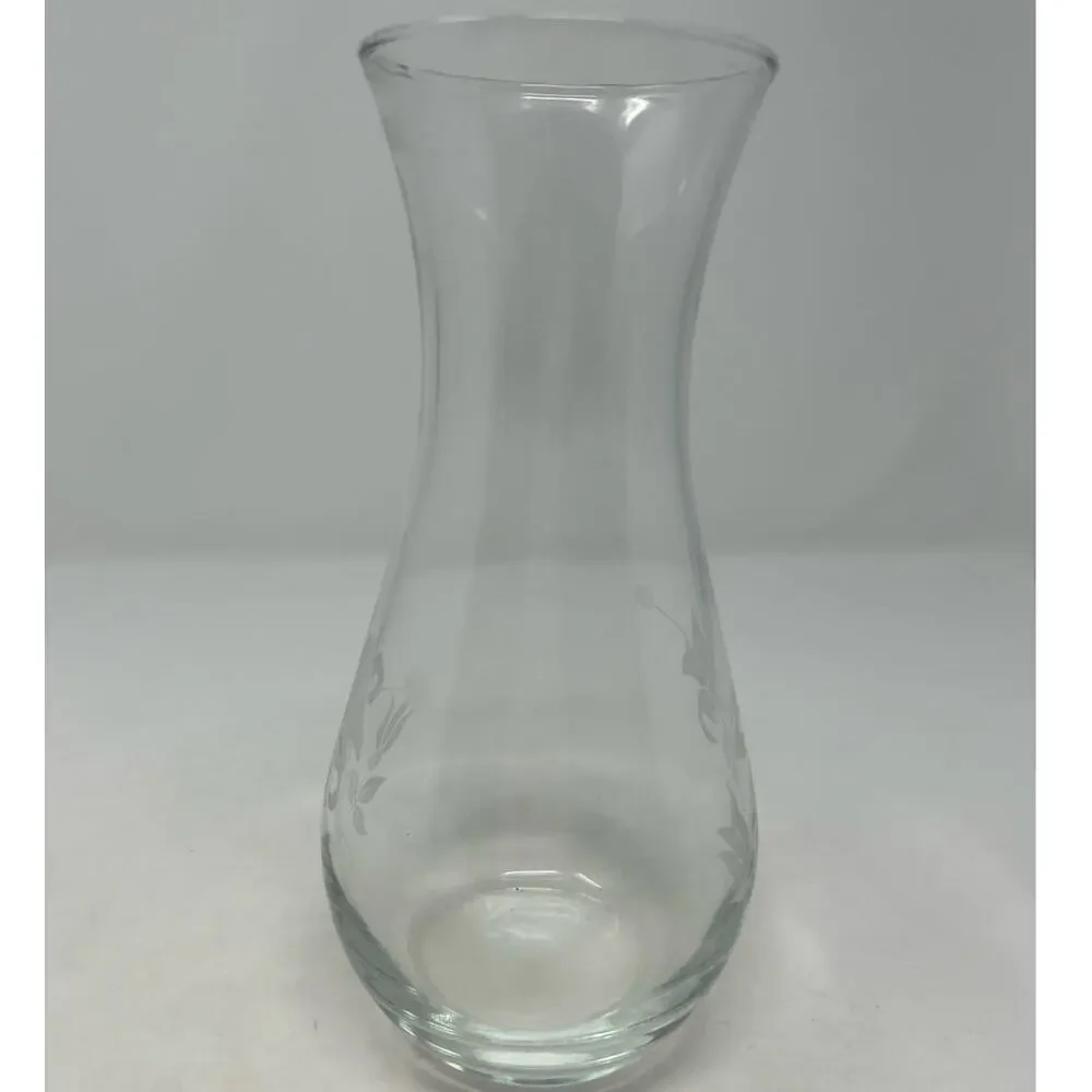 Clear Glass Etched Floral Vase 8